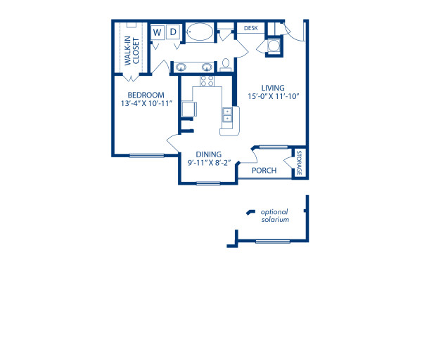 Blueprint of Coral (Patio) Floor Plan, 1 Bedroom and 1 Bathroom at Camden Bay Apartments in Tampa, FL