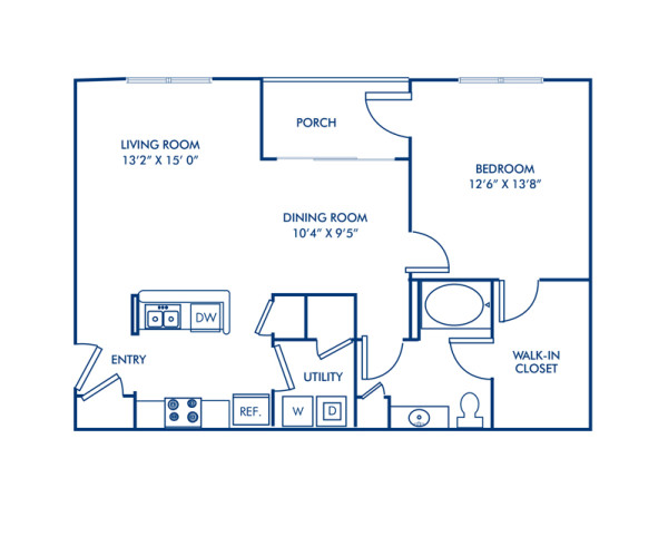 Blueprint of Memorial Floor Plan, 1 Bedroom and 1 Bathroom at Camden Stockbridge Apartments in Stockbridge, GA