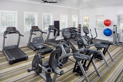 24-hour fitness center at Camden Visconti apartments in Tampa, FL