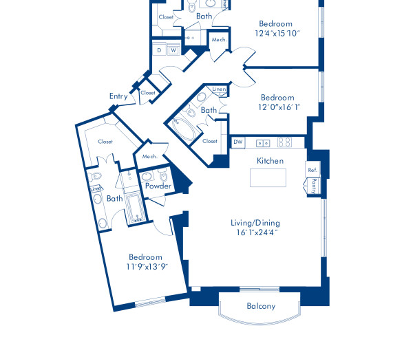 Camden Highland Village apartments in Houston, TX Gallery three bedroom floor plan F2