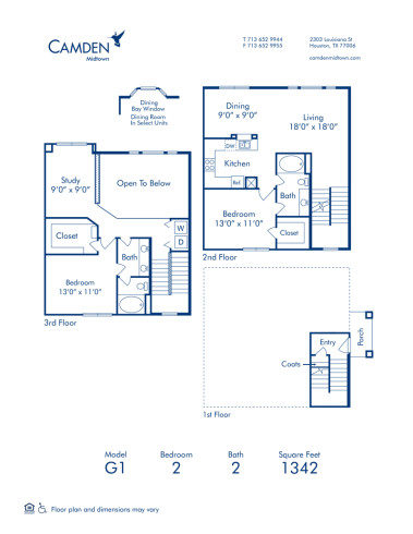 Blueprint of G1 Townhome Floor Plan, 2 Bedrooms and 2 Bathrooms at Camden Midtown Houston Apartments in Houston, TX