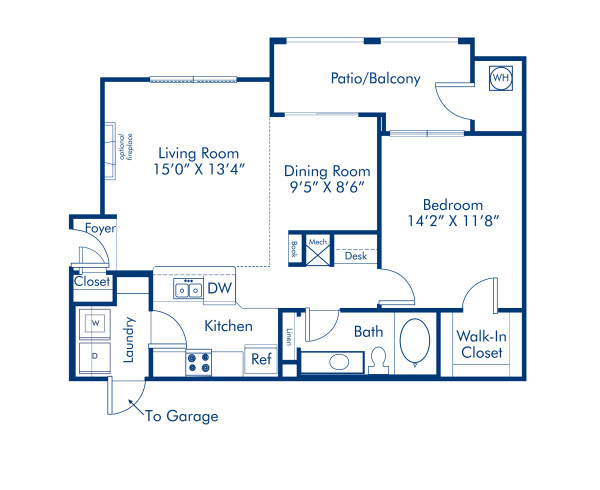Blueprint of 1.1C Floor Plan, 1 Bedroom and 1 Bathroom at Camden Silo Creek Apartments in Ashburn, VA