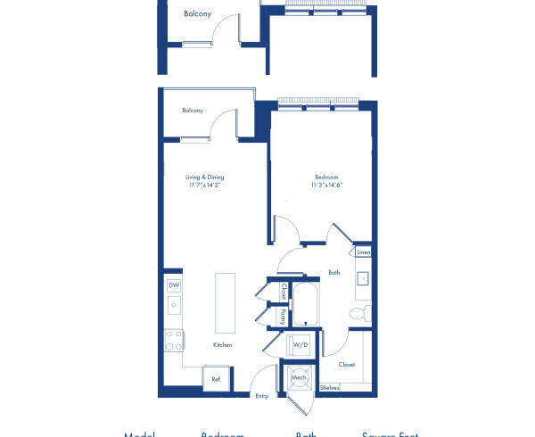 The A8 floor plan, 1 bed, 1 bath at Camden NoDa Apartments in Charlotte, NC