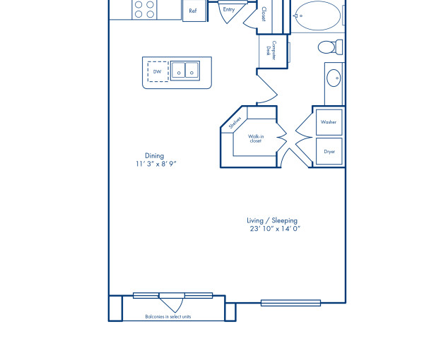 Blueprint of Cincinnati Floor Plan, Studio with 1 Bathroom at Camden City Centre Apartments in Houston, TX