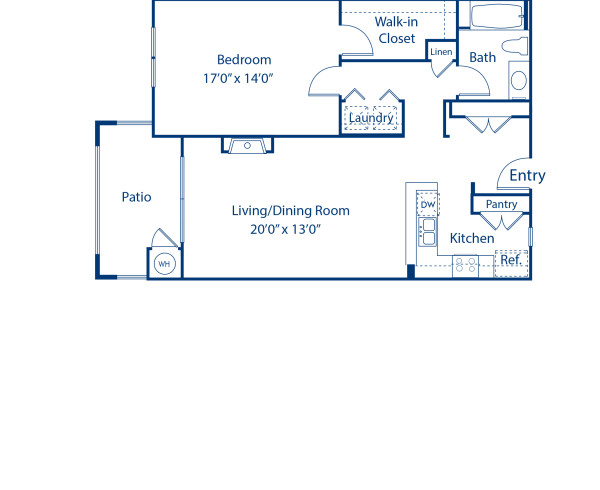 Blueprint of 3D Floor Plan, 1 Bedroom and 1 Bathroom at Camden Denver West Apartments in Golden, CO