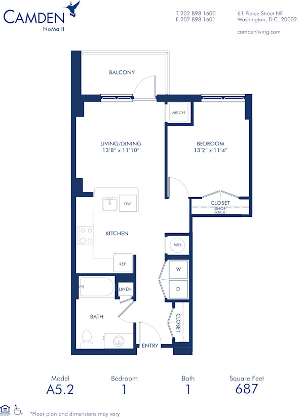 Blueprint of A5.2 Floor Plan, 1 Bedroom and 1 Bathroom at Camden NoMa II Apartments in Washington, DC