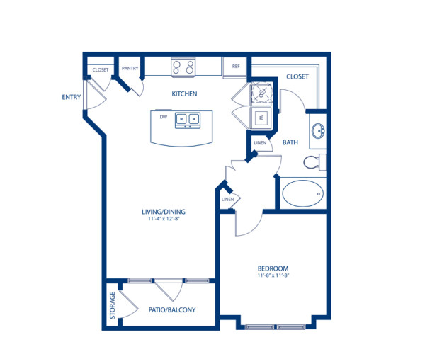 Blueprint of Birch Floor Plan, 1 Bedroom and 1 Bathroom at Camden Cedar Hills Apartments in Austin, TX