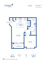 Blueprint of Birch Floor Plan, 1 Bedroom and 1 Bathroom at Camden Cedar Hills Apartments in Austin, TX