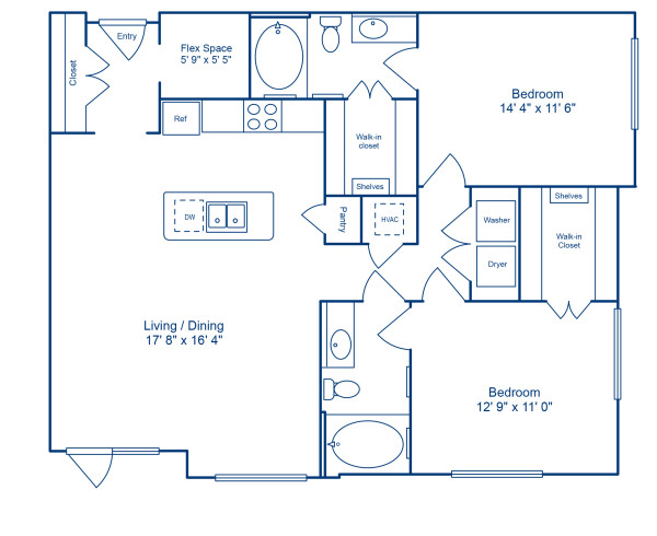 Blueprint of Providence - Loft Floor Plan, 2 Bedrooms and 2 Bathrooms at Camden City Centre Apartments in Houston, TX