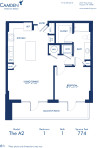 Blueprint of A2 Floor Plan, One Bedroom and One Bathroom Apartment at Camden McGowen Station Apartments in Midtown Houston, TX