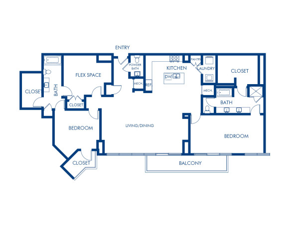 Blueprint of P12 Floor Plan, 2 Bedrooms and 2.5 Bathrooms at Camden Music Row Apartments in Nashville, TN