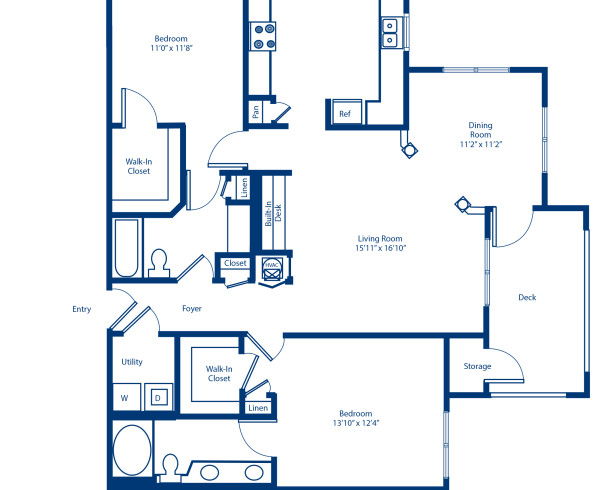 Blueprint of 2.2O Floor Plan, 2 Bedrooms and 2 Bathrooms at Camden Stonecrest Apartments in Charlotte, NC