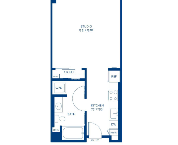 Blueprint of S1 Floor Plan, Studio with 1 Bathroom Apartment Home at The Camden in Hollywood, CA