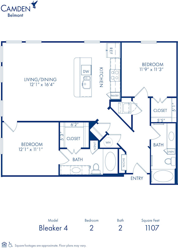 Blueprint of Bleaker 4 Floor Plan, 2 Bedrooms and 2 Bathrooms at Camden Belmont Apartments in Dallas, TX