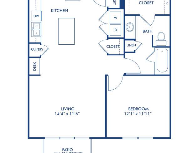 Blueprint of C Floor Plan, 1 Bedroom and 1 Bathroom at Camden Henderson Apartments in Dallas, TX