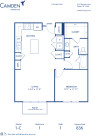 Blueprint of C Floor Plan, 1 Bedroom and 1 Bathroom at Camden Henderson Apartments in Dallas, TX