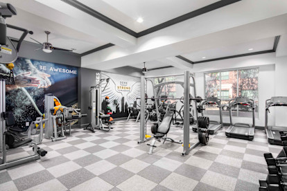 Two Fitness Centers with weight lifting equipment at Camden City Centre Apartments in Midtown Houston, Tx