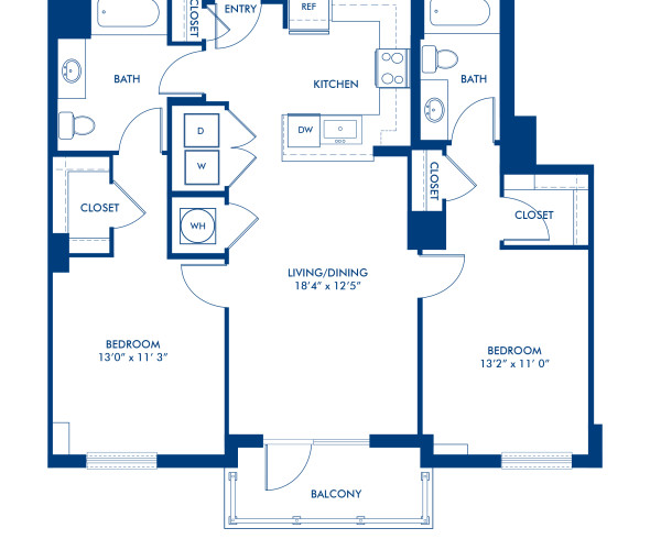 Blueprint of B01 Floor Plan, 2 Bedrooms and 2 Bathrooms at Camden South Capitol Apartments in Washington, DC