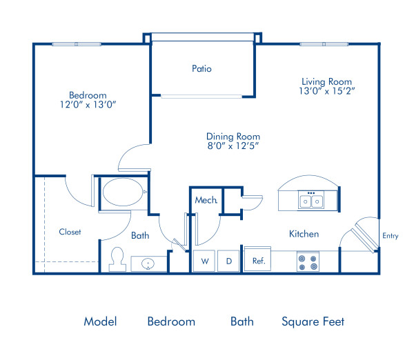 Blueprint of Petunia Floor Plan, 1 Bedroom and 1 Bathroom at Camden Deerfield Apartments in Alpharetta, GA