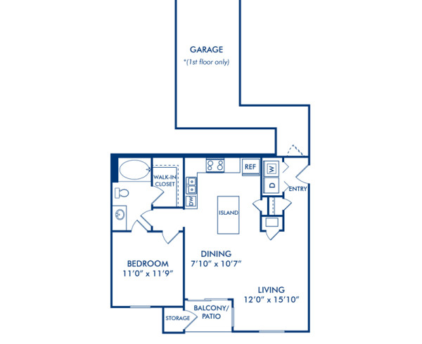 Blueprint of Paso Fino G Floor Plan, 1 Bedroom and 1 Bathroom at Camden Downs at Cinco Ranch Apartments in Katy, TX