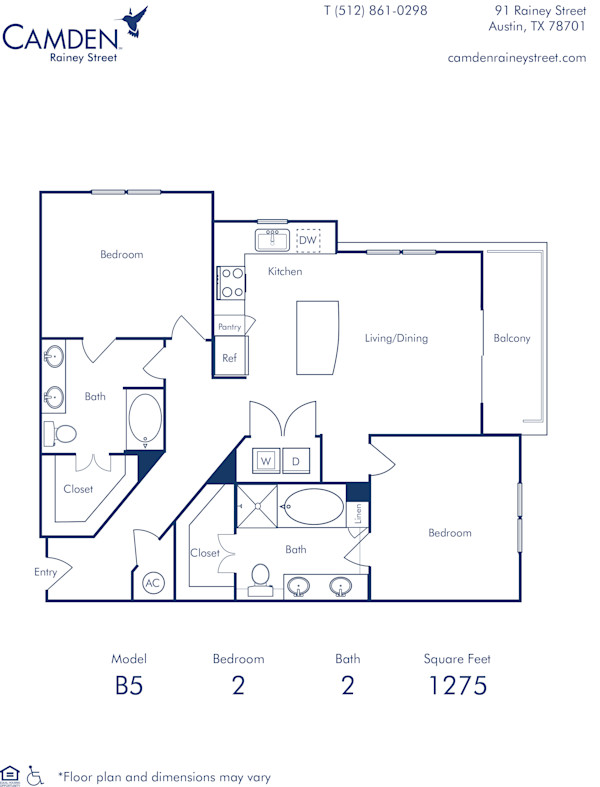 Camden Rainey Street apartments in Austin, TX floor plan B5 two bedroom