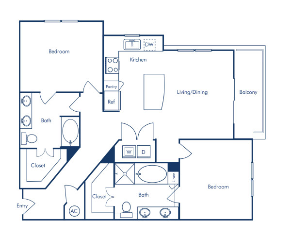 Camden Rainey Street apartments in Austin, TX floor plan B5 two bedroom