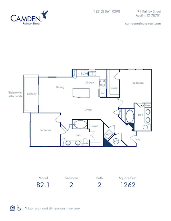 Camden Rainey Street apartments in Austin, TX floor plan B2.1 two bedroom