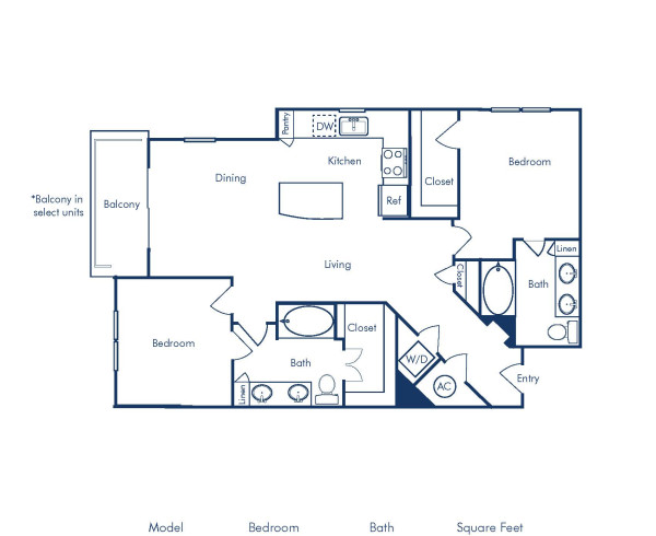 Camden Rainey Street apartments in Austin, TX floor plan B2.1 two bedroom