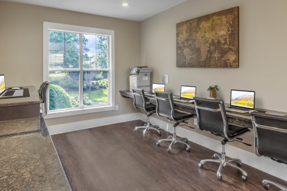 Community workspace with WiFi-enabled printer at Camden Ballantyne in Charlotte North Carolina