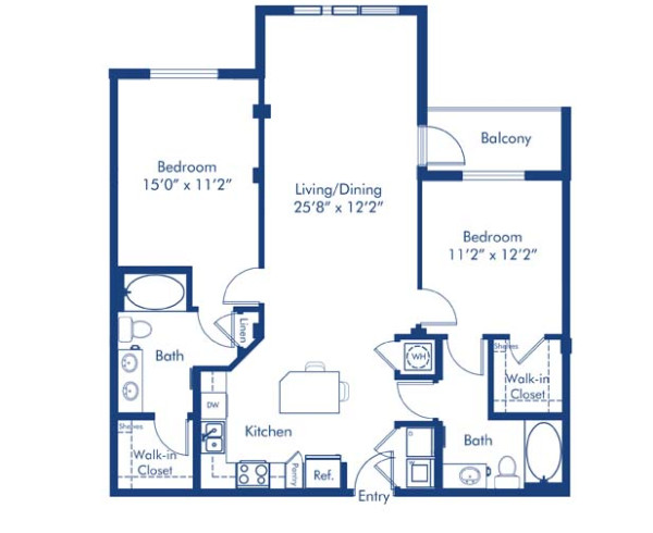 Blueprint of The C-4 Floor Plan, 2 Bedrooms and 2 Bathrooms at Camden Boca Raton Apartments in Boca Raton, FL