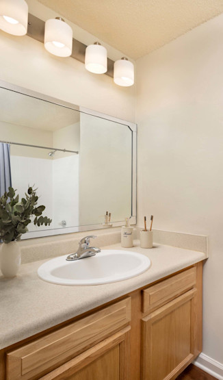Updated lighting in bathroom at Camden Touchstone in Charlotte, NC