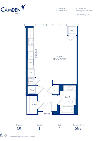 Blueprint of S9 Floor Plan, Studio with 1 Bathroom at Camden NoMa Apartments in Washington, DC