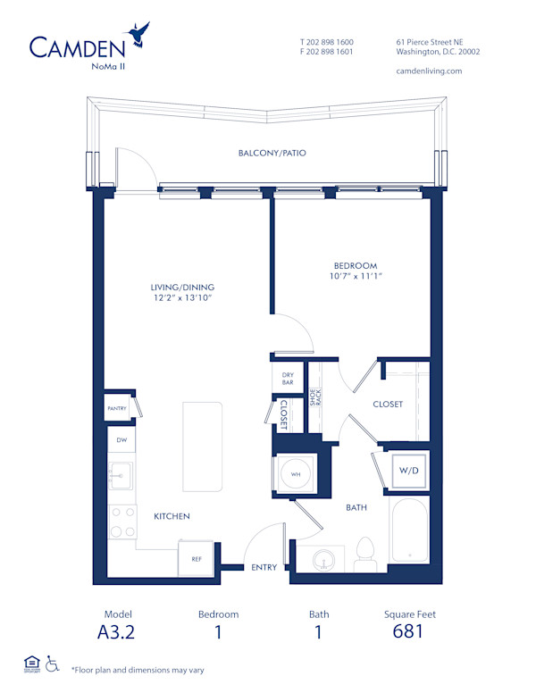 Blueprint of A3.2 Floor Plan, 1 Bedroom and 1 Bathroom at Camden NoMa II Apartments in Washington, DC