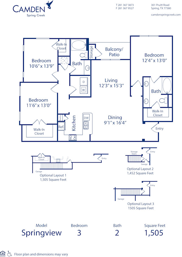 Blueprint of Springview 4 Floor Plan, 3 Bedrooms and 2 Bathrooms at Camden Spring Creek Apartments in Spring, TX