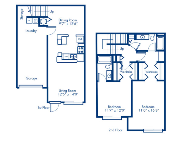 Blueprint of Belize Floor Plan, 2 Bedrooms and 2 Bathrooms at Camden Doral Villas Apartments in Doral, FL