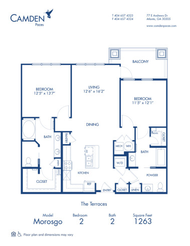Blueprint of Morosgo Floor Plan, 2 Bedrooms and 2 Bathrooms at Camden Paces Apartments in Atlanta, GA
