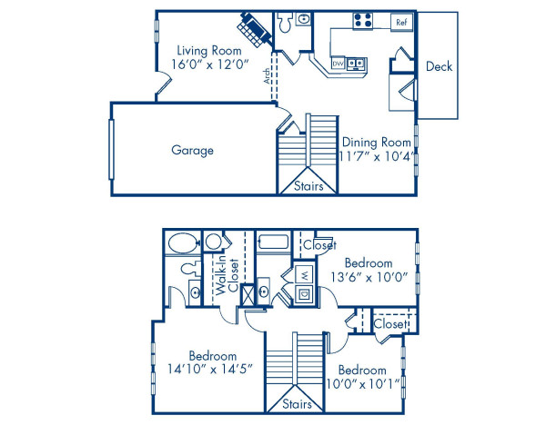 Blueprint of 3.25T Floor Plan, 3 Bedrooms and 2.5 Bathrooms at Camden Governors Village Apartments in Chapel Hill, NC