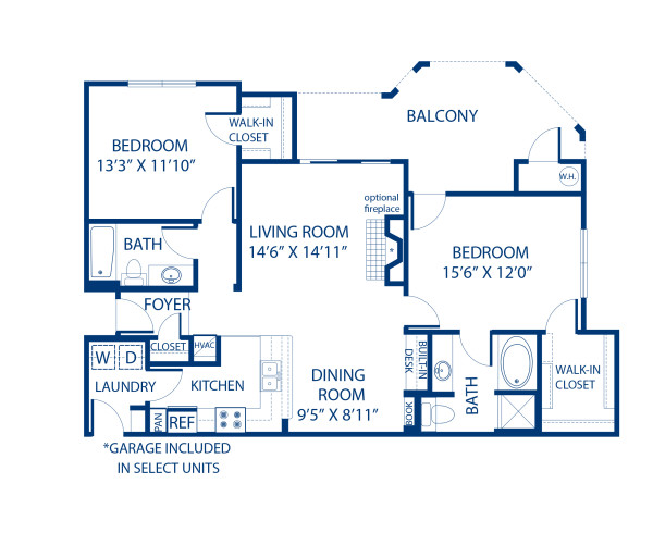 Blueprint of 2.2M Floor Plan, 2 Bedrooms and 2 Bathrooms at Camden Lansdowne Apartments in Lansdowne, VA