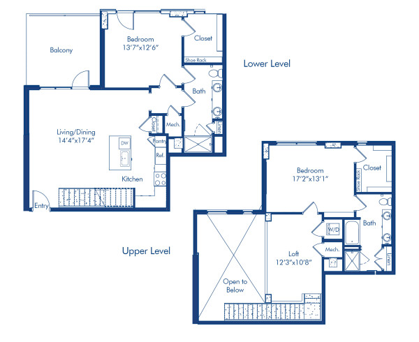 Camden Buckhead apartments Atlanta, Georgia 2 bedroom, 2 bath, 2 story townhome, floor plan PH7