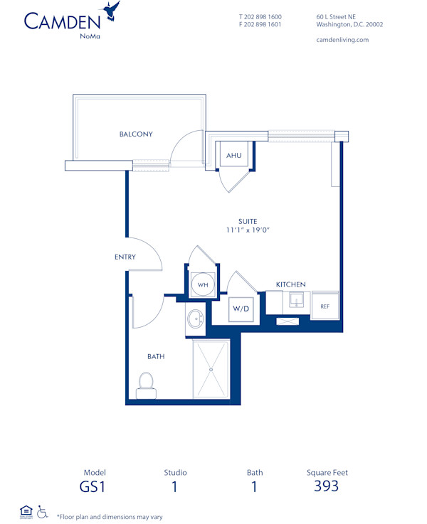 Blueprint of GS1 Floor Plan, Studio with 1 Bathroom at Camden NoMa Apartments in Washington, DC