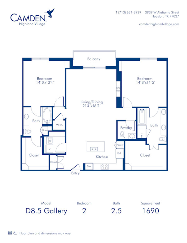 Camden Highland Village apartments in Houston, TX Gallery two bedroom floor plan D8.5
