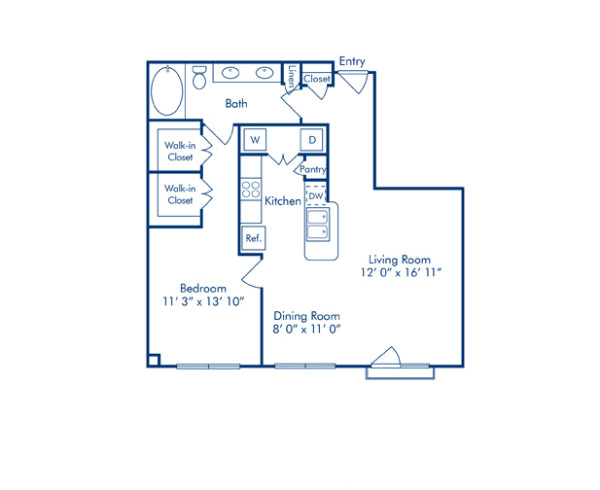 Blueprint of Madrid Floor Plan, 1 Bedroom and 1 Bathroom at Camden Plaza Apartments in Houston, TX