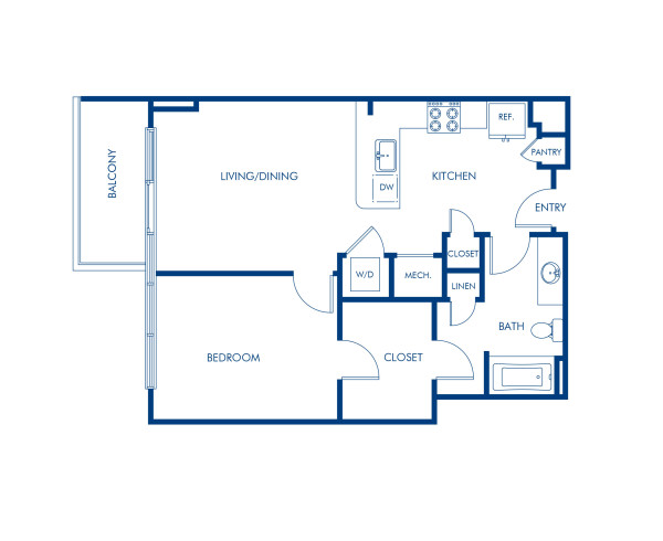 Camden Music Row Apartments, Nashville, TN, A8 1 bedroom 1 bathroom floor plan