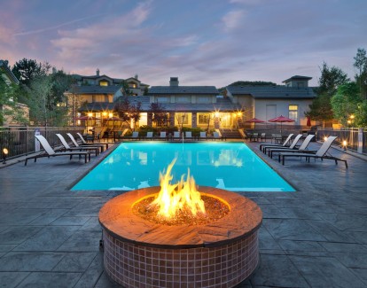 Fireside lounge with wifi  at Camden Denver West Apartments in Golden, CO