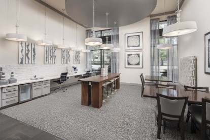 Workspace with seating and wifi printer at Camden Victory Park apartments in Dallas, TX