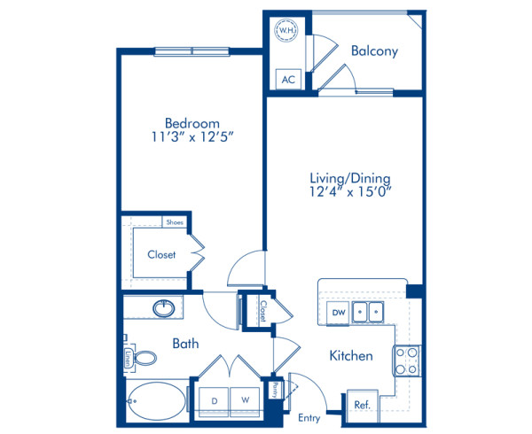 Blueprint of Bierstadt Floor Plan, 1 Bedroom and 1 Bathroom at Camden Flatirons Apartments in Broomfield, CO