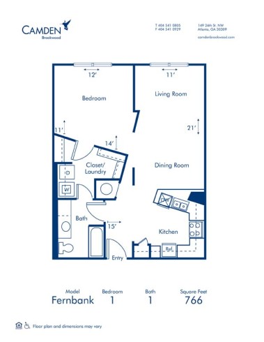 Blueprint of Fernbank Floor Plan, 1 Bedroom and 1 Bathroom at Camden Brookwood Apartments in Atlanta, GA