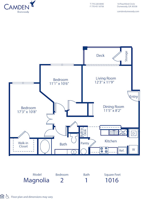   Blueprint of Magnolia Floor Plan, 2 Bedrooms and 1 Bathroom at Camden Dunwoody Apartments in Dunwoody, GA