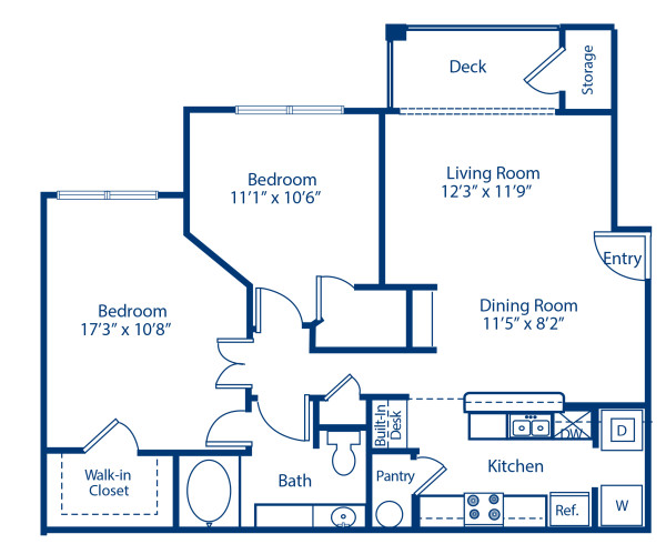   Blueprint of Magnolia Floor Plan, 2 Bedrooms and 1 Bathroom at Camden Dunwoody Apartments in Dunwoody, GA