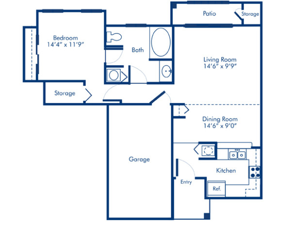 Blueprint of Fairway Floor Plan, 1 Bedroom and 1 Bathroom at Camden Doral Apartments in Doral, FL
